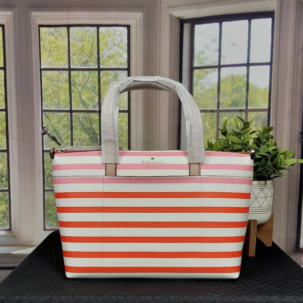 NWT KATE SPADE NEW YORK PATRICE TROPICAL STRIPE SATCHEL (WKRU6884)
